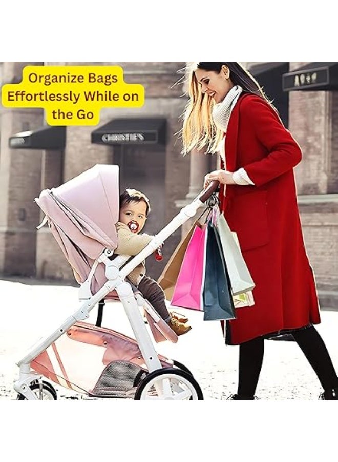 "4-Piece Baby Stroller Hooks Set – Includes 2 Leather Hooks and 2 Strong Metal Hooks, 360° Rotating, Durable and Heavy-Duty Design for Hanging Diaper Bags, Shopping Bags, Purses, Clothes, and Accessories – Universal Stroller Clips, Easy to Attach and Use" - Image 4