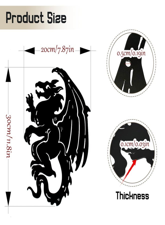 WOPARTY Gothic Dragon Metal Wall Art, 11.73 x 7.48 Inches, Black Metal Silhouette Decor, Medieval Fantasy Theme for Bedroom Living Room - Image 3