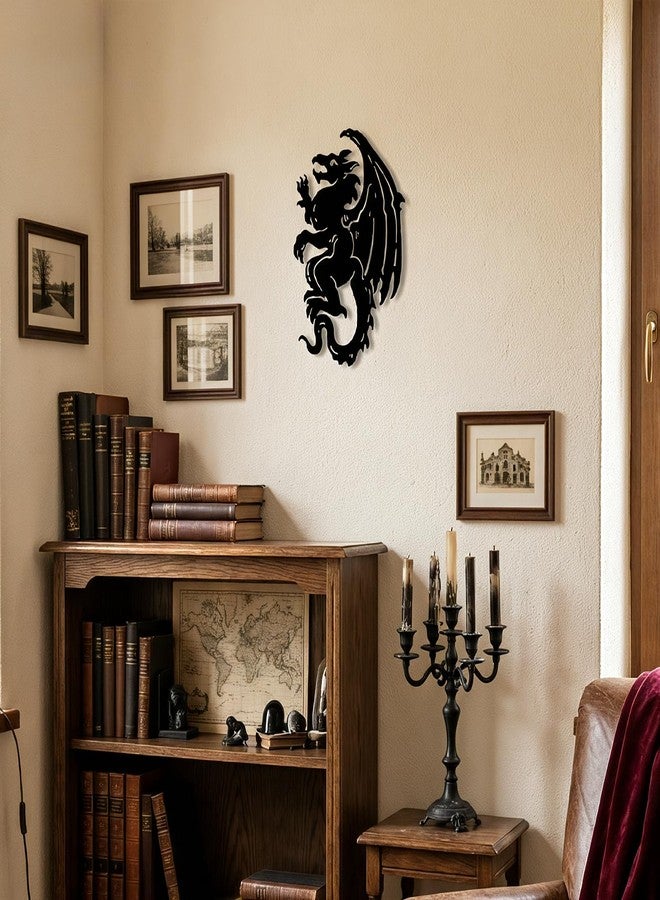 WOPARTY Gothic Dragon Metal Wall Art, 11.73 x 7.48 Inches, Black Metal Silhouette Decor, Medieval Fantasy Theme for Bedroom Living Room - Image 4