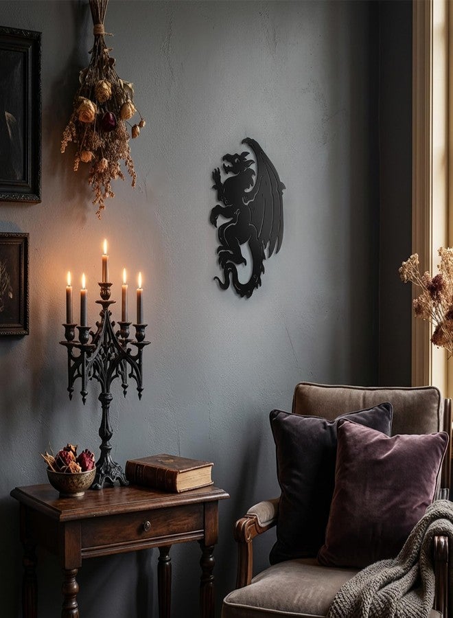 WOPARTY Gothic Dragon Metal Wall Art, 11.73 x 7.48 Inches, Black Metal Silhouette Decor, Medieval Fantasy Theme for Bedroom Living Room - Image 5