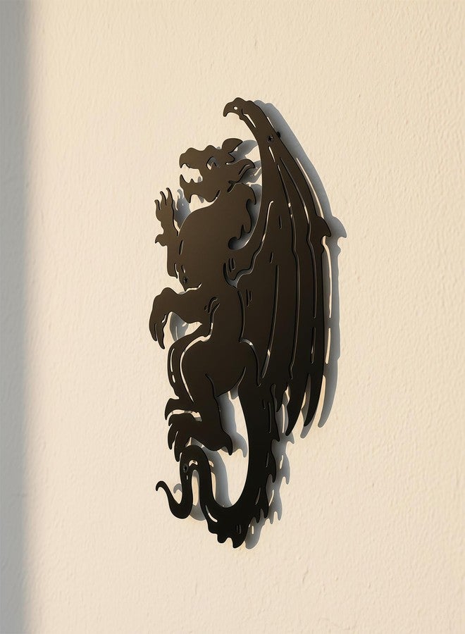 WOPARTY Gothic Dragon Metal Wall Art, 11.73 x 7.48 Inches, Black Metal Silhouette Decor, Medieval Fantasy Theme for Bedroom Living Room - Image 1