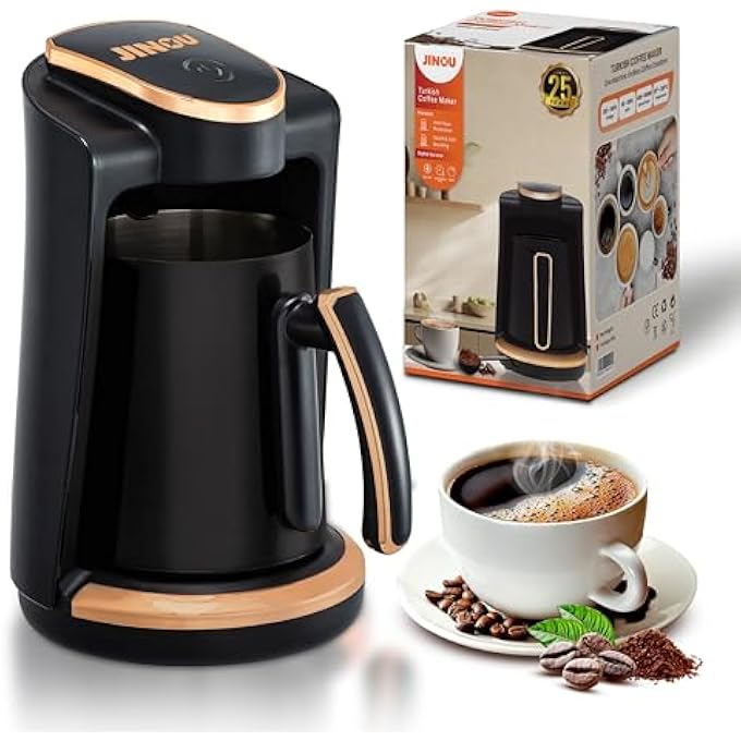 Jinou Turkish Coffee Maker 600W  Smart Touch Power Button  Made WPremium Quality Material  NonStick Coating  Coffee Machine To Make Coffee  Other Hot Drinks Black 4 Cups 1 Year Warranty - Image 1