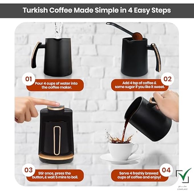Jinou Turkish Coffee Maker 600W  Smart Touch Power Button  Made WPremium Quality Material  NonStick Coating  Coffee Machine To Make Coffee  Other Hot Drinks Black 4 Cups 1 Year Warranty - Image 3