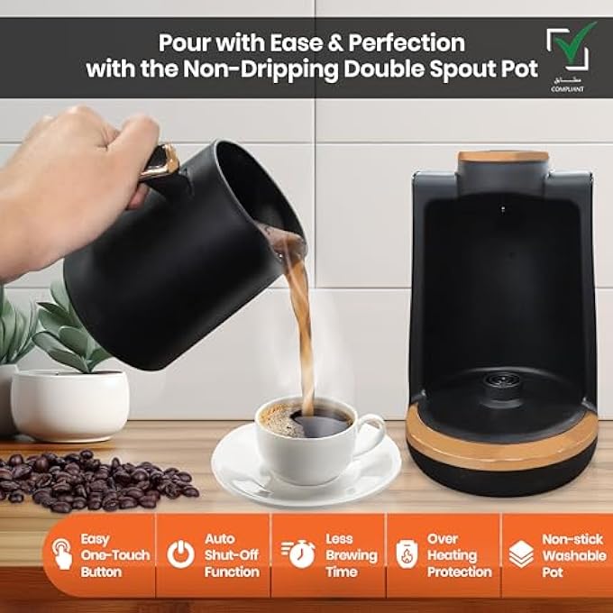 Jinou Turkish Coffee Maker 600W  Smart Touch Power Button  Made WPremium Quality Material  NonStick Coating  Coffee Machine To Make Coffee  Other Hot Drinks Black 4 Cups 1 Year Warranty - Image 5