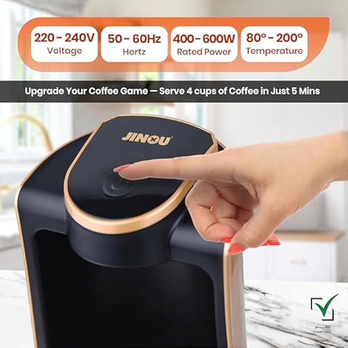 Jinou Turkish Coffee Maker 600W  Smart Touch Power Button  Made WPremium Quality Material  NonStick Coating  Coffee Machine To Make Coffee  Other Hot Drinks Black 4 Cups 1 Year Warranty - Image 4