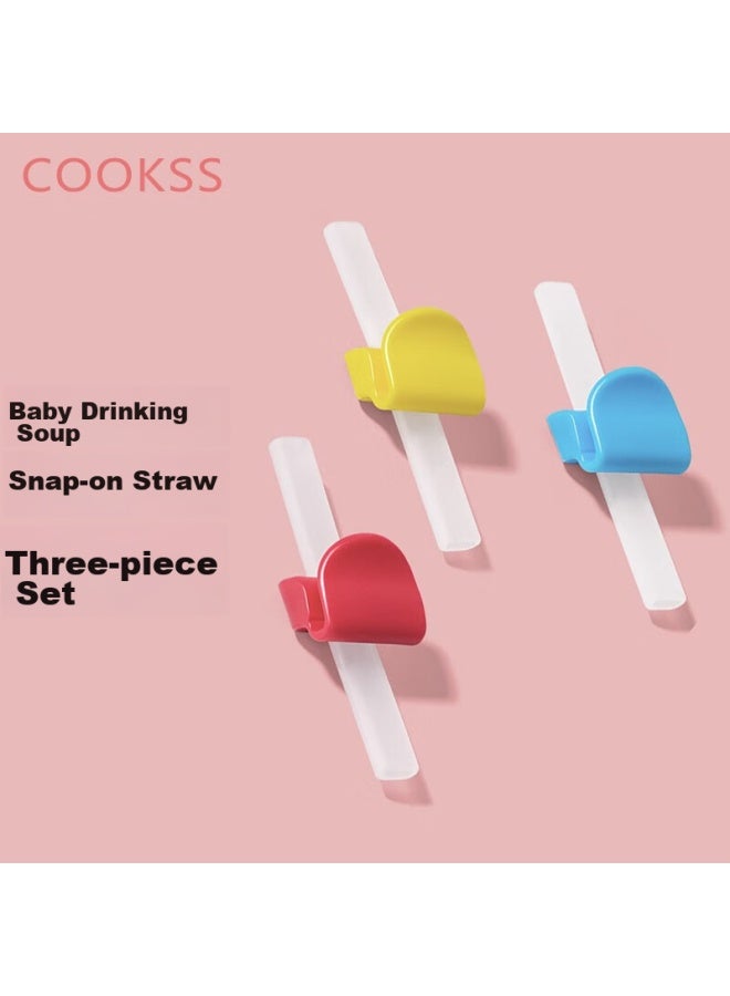 Cookss Baby Soup Straw And Spoon Set, 3-in Straw Bowl Accessories, Porridge Drinking Tool, Children's Tableware, Silicone - Image 1