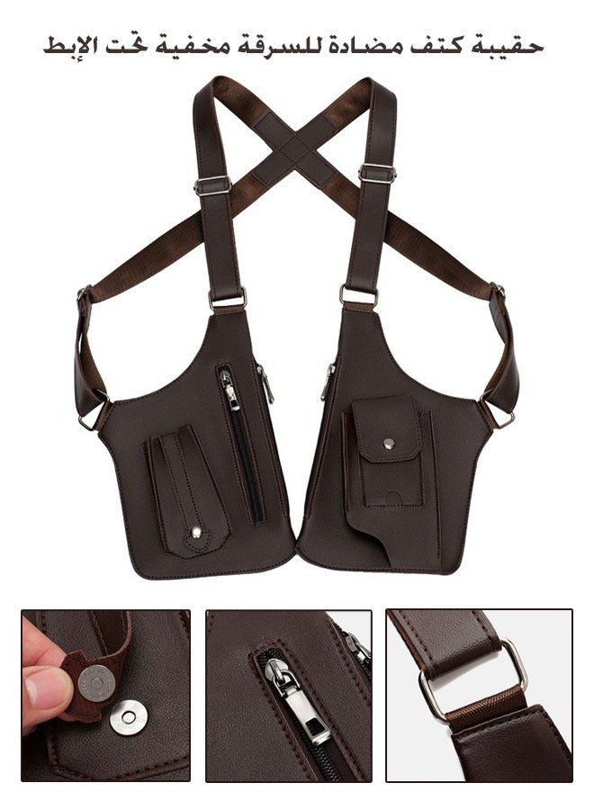 Versatile and casual multifunctional underarm bag with vintage crossbody fashion leather chest bag  - Image 2