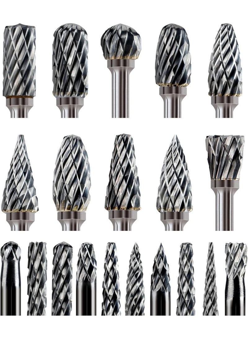 Sworker Carbide Burr Set Compatible with Dremel 1/8" Shank 20PCS Die Grinder Rotary Tool Rasp Bits Wood Carving Accessories Attachments Cutting Burrs Metal Grinding Engraving Porting Double Cut - Image 1