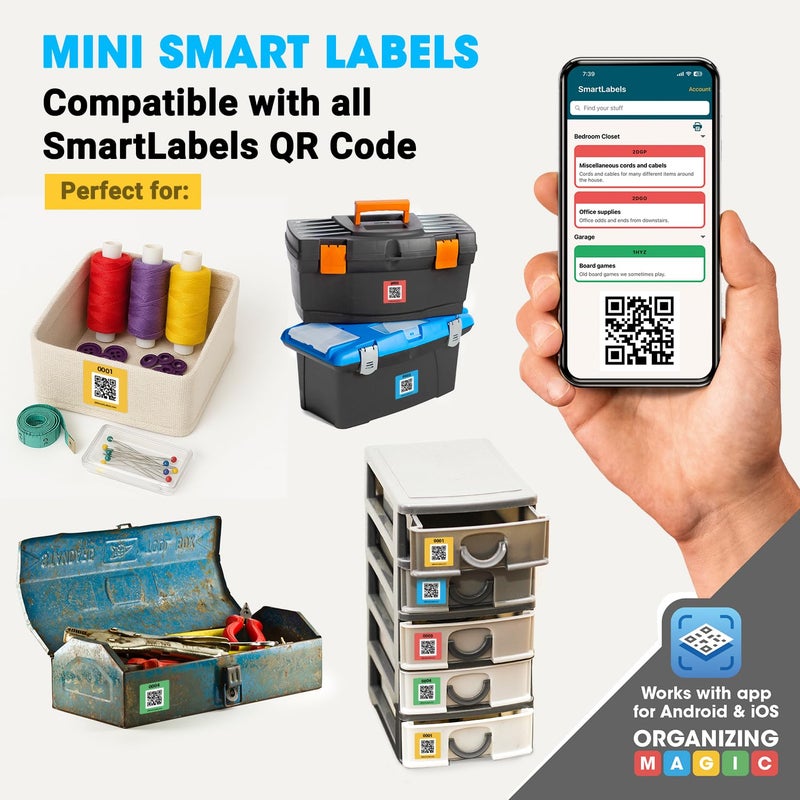 Smart Labels SmartLabels | Small QR Code Stickers | Mini 1.5 x 1.5 inch QR Code Labels | Made in The USA | Multicolor Pack for Easy Inventory Management, Organization, and Packing Labels for Moving (Pack of 48) - Image 3