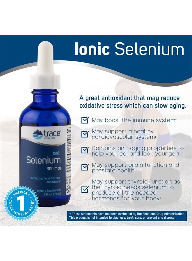 Liquid Ionic Selenium 300 mcg Dietary Supplement | Antioxidant, Supports Immunity, Thyroid Health | Vegan, Gluten Free, Non-GMO | 2 fl oz (2 Pack), 96 Servings