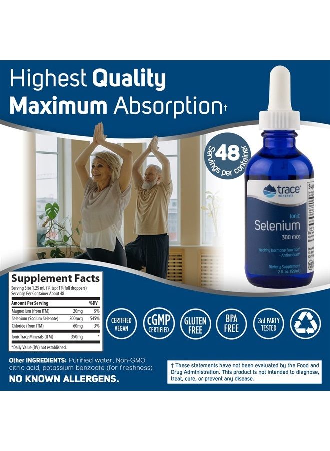 Liquid Ionic Selenium 300 mcg Dietary Supplement | Antioxidant, Supports Immunity, Thyroid Health | Vegan, Gluten Free, Non-GMO | 2 fl oz (2 Pack), 96 Servings