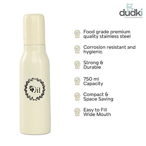dudki Stainless Steel Oil Dispenser 750 ML Bottle Leakproof | Oil Nozzle Dropper | oil containers for kitchen,Home, Cooking, Café, Restaurant (IVORY) - Image 3