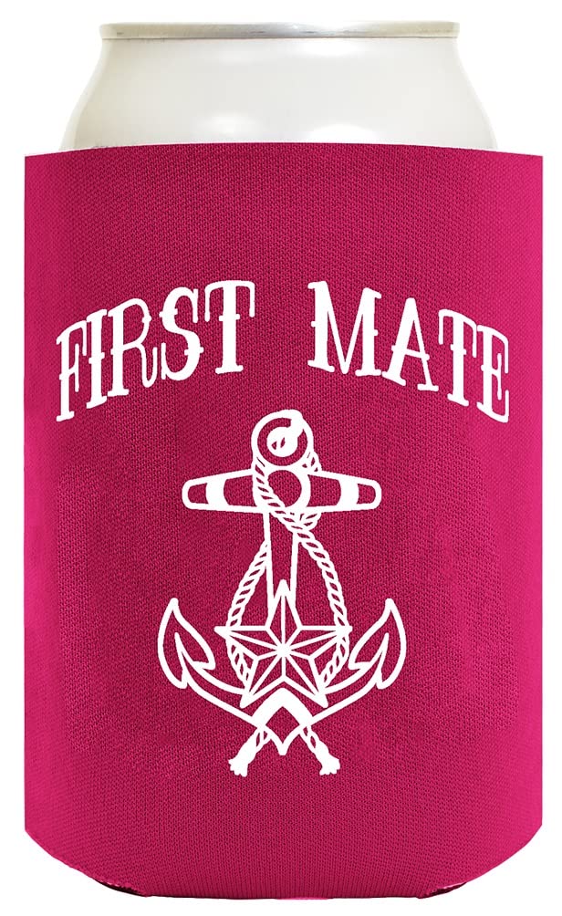 ThisWear Captain First Mate Gifts For Couples Captain And First Mate Nautical Sailing 2 Pack Standard Size Can Coolers Black Magenta - Image 3