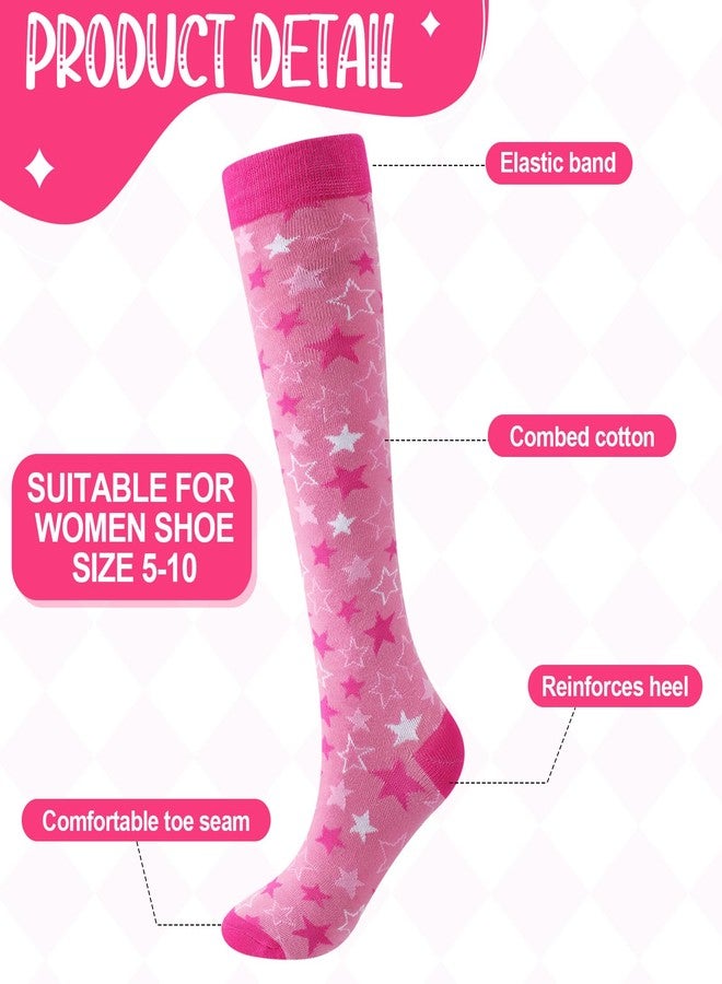 Chuarry 6 Pairs Pink Knee High Socks for Women Girls Cute Athletic Long Calf Tube Socks for Birthday Coquette Preppy Gifts - Image 2