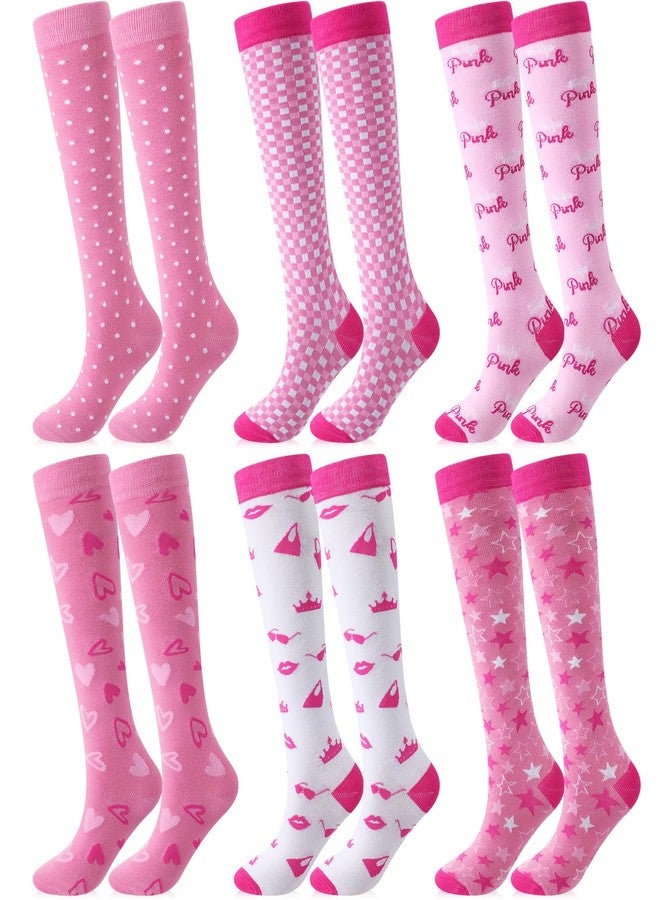 Chuarry 6 Pairs Pink Knee High Socks for Women Girls Cute Athletic Long Calf Tube Socks for Birthday Coquette Preppy Gifts - Image 1