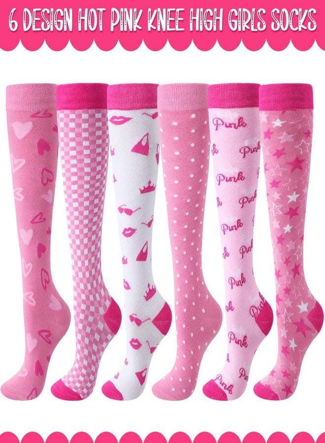 Chuarry 6 Pairs Pink Knee High Socks for Women Girls Cute Athletic Long Calf Tube Socks for Birthday Coquette Preppy Gifts - Image 4