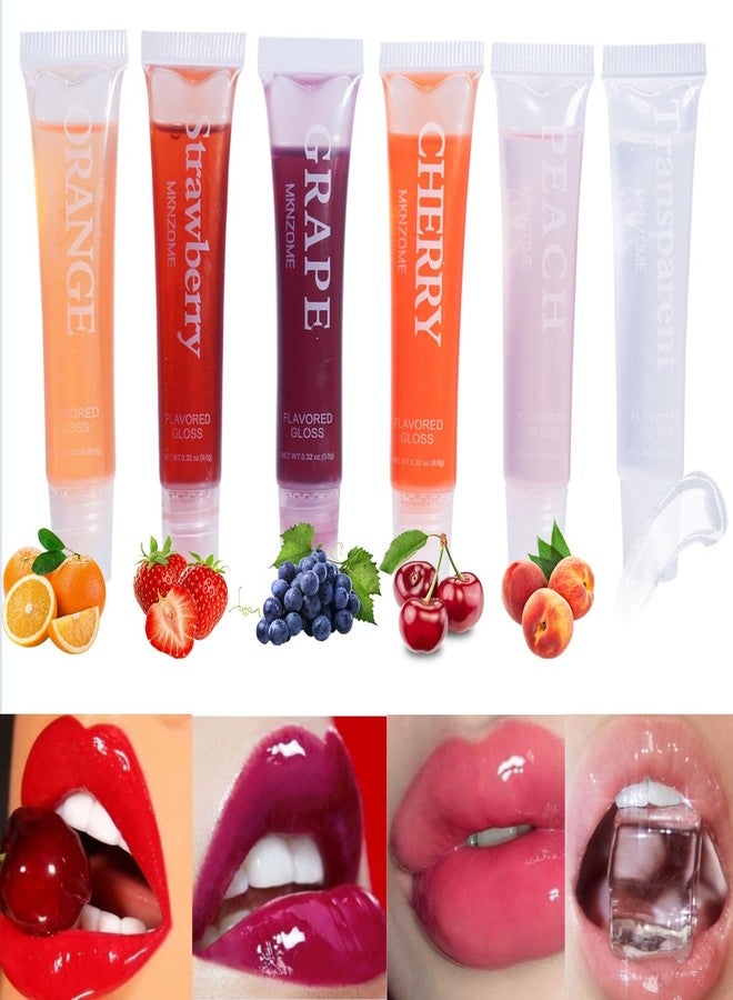 Joyeee 6Pcs Lip Glow Oil Wet, Hydrating Candy Lip Gloss Flavoring Oil Kit, Transparent Clear, Pink Peach, Nude Orange, Red Strawberry, Candy Grape Lip Gloss Lip Tinted Oil Color for Teen Girls - Image 1