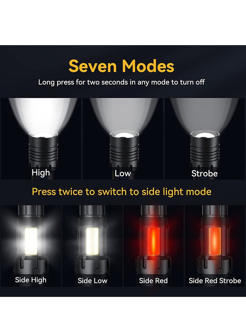 مصباح LED قابل لإعادة الشحن مع ضوء جانبي COB، مصباح يدوي فائق السطوع يعمل بالبطارية ومقاوم للماء ومحمول للتخييم والجري والمشي لمسافات طويلة في الهواء الطلق والطوارئ - Image 2