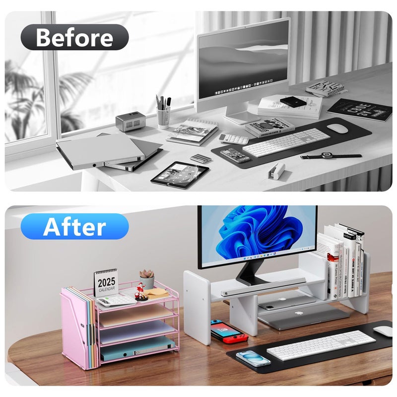 gianotter 4-Tier Paper Organizer With Magazine Holder, Desk Organizers and Accessories, Desk Accessories & Workspace Organizers, File Organizer for Office Supplies Storag (Pink, 4-Tier) - Image 2