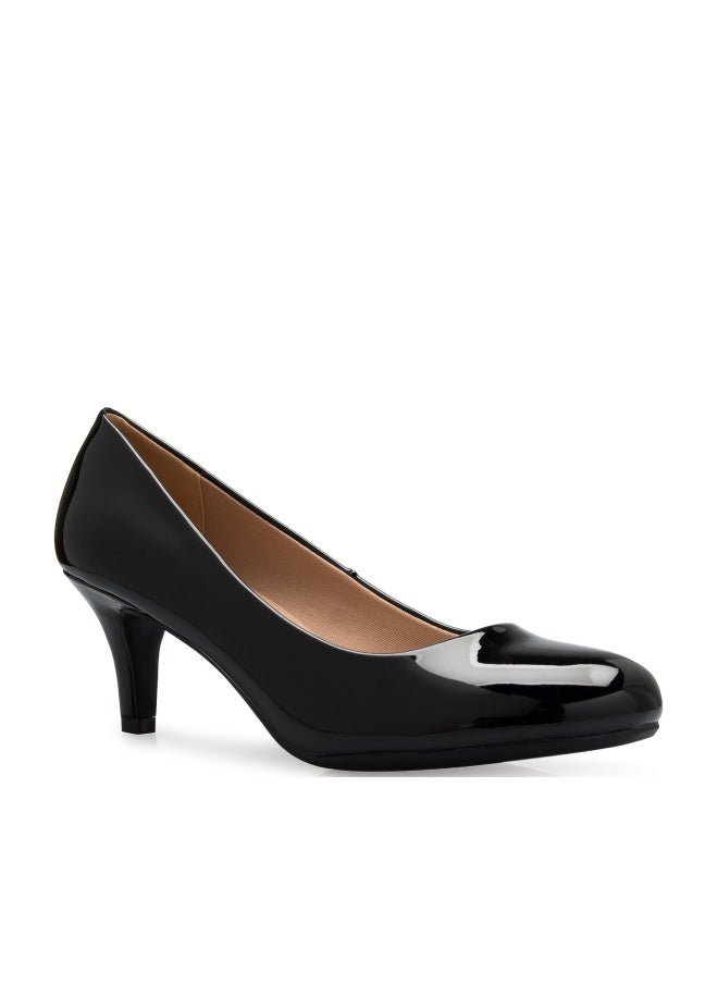 OLIVIA K Women's Comfort Classic Round Toe Kitten Low Mid Heel Dress Pumps, 7 B(M) US, Black Patent - Image 1