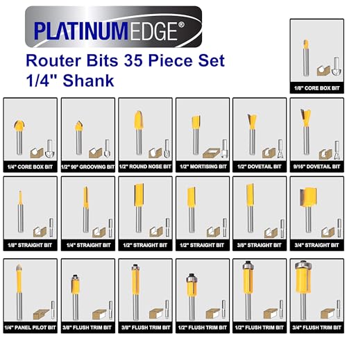 PLATINUMEDGE Router Bits Set, Tungsten Carbide Router Bits Set 1/4 Shank, Router Bit Kit for DIY, Woodworking Project, 35 Piece Set with Premium Aluminum Carry Storage Case - Image 2