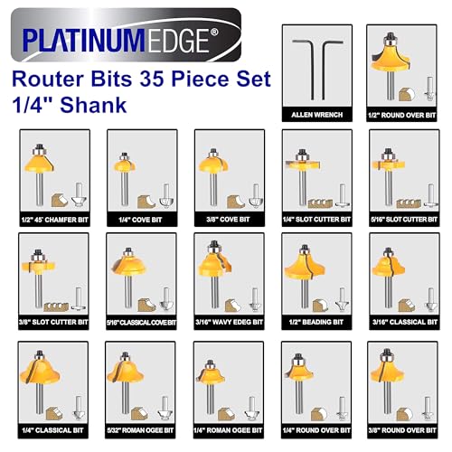 PLATINUMEDGE Router Bits Set, Tungsten Carbide Router Bits Set 1/4 Shank, Router Bit Kit for DIY, Woodworking Project, 35 Piece Set with Premium Aluminum Carry Storage Case - Image 3