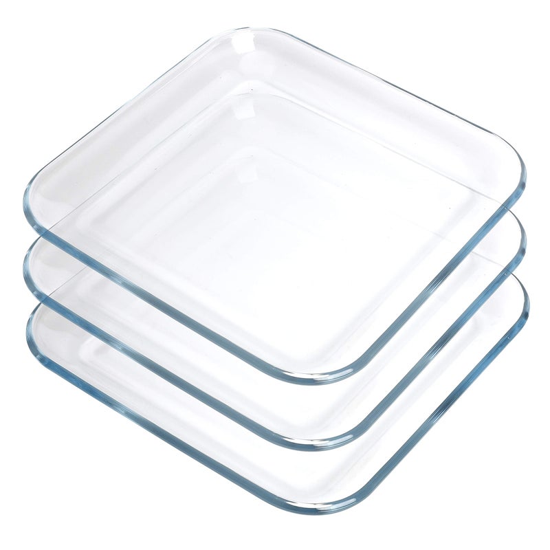 FOYO Toast Plates Clear Square Tempered Glass Salad Dessert Plates 7 Inch Set of 3