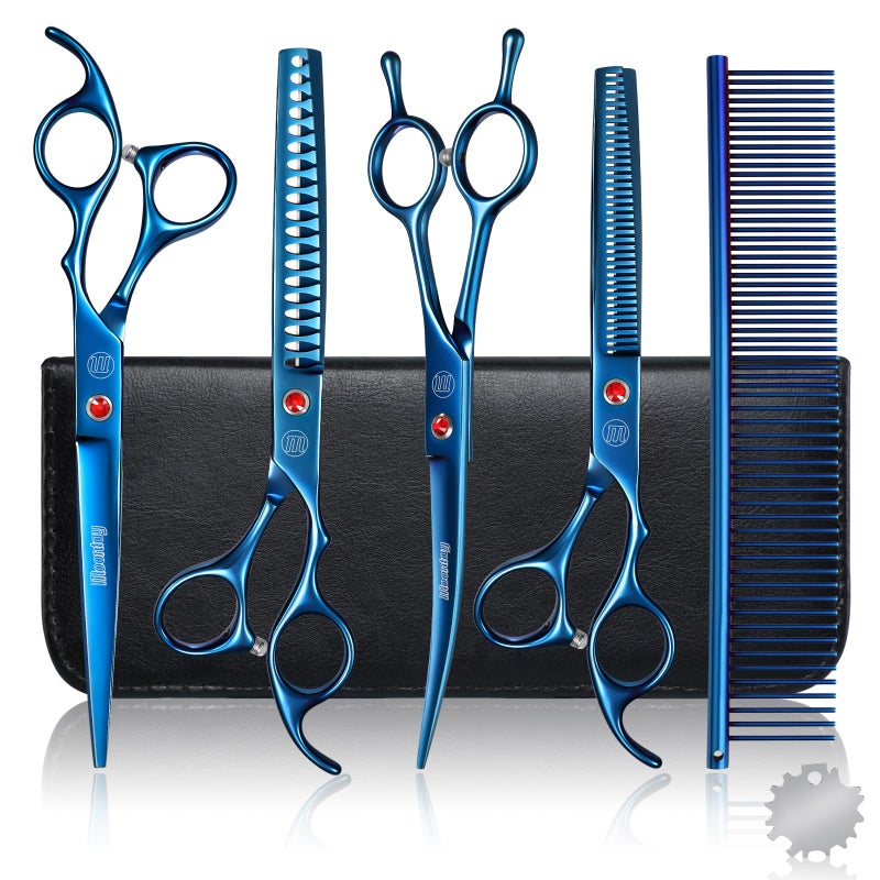 Moontay Professional Dog Grooming Scissors Set, 7 Inch/8 Inch Pet Grooming Scissors Chunkers Shears for Dog, Curved Dog Grooming Scissors, Thinning Shears for Dog with Grooming Comb - Image 1