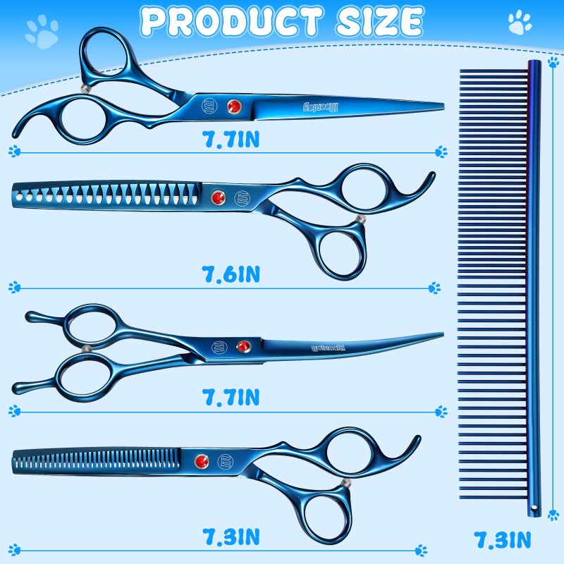 Moontay Professional Dog Grooming Scissors Set, 7 Inch/8 Inch Pet Grooming Scissors Chunkers Shears for Dog, Curved Dog Grooming Scissors, Thinning Shears for Dog with Grooming Comb - Image 5