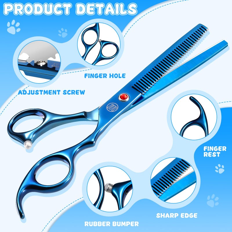 Moontay Professional Dog Grooming Scissors Set, 7 Inch/8 Inch Pet Grooming Scissors Chunkers Shears for Dog, Curved Dog Grooming Scissors, Thinning Shears for Dog with Grooming Comb - Image 4