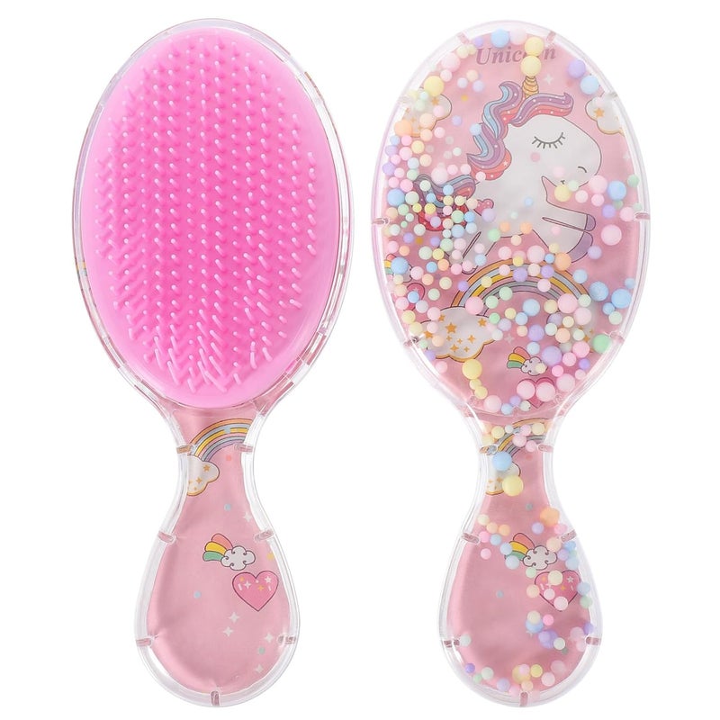 FRCOLOR 2pcs Pink Unicorn Detangler Brush  Cute Travel WetDry Hair Brush for Curly Thick Toddler and Girls Hair