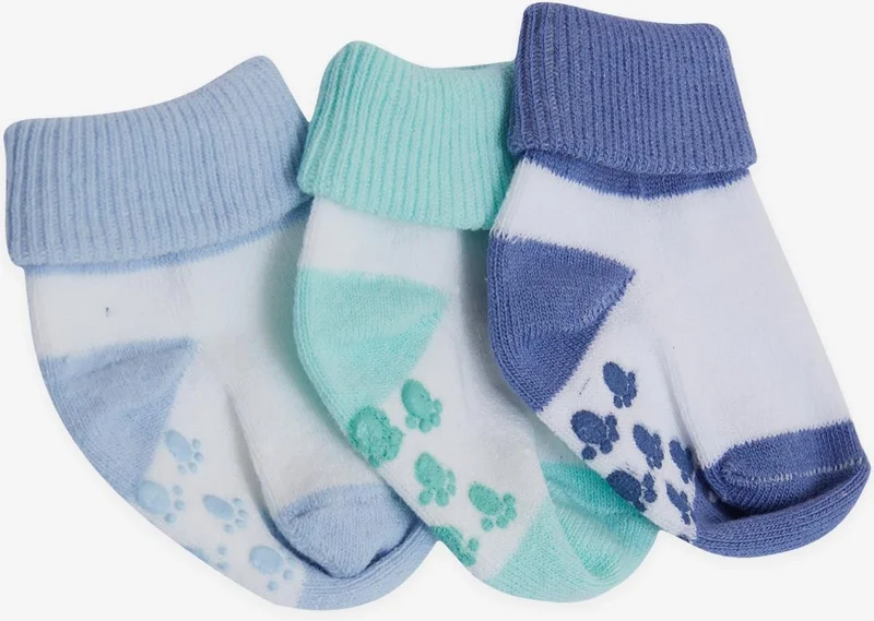 ميني دالما Mini Drop Baby Boy Newborn Socks 2 Colors 3 Pieces 0-3 Months, Mixed Colors