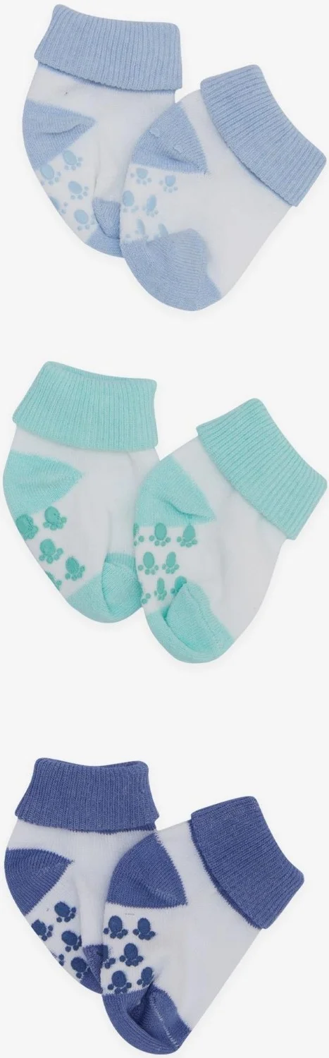ميني دالما Mini Drop Baby Boy Newborn Socks 2 Colors 3 Pieces 0-3 Months, Mixed Colors