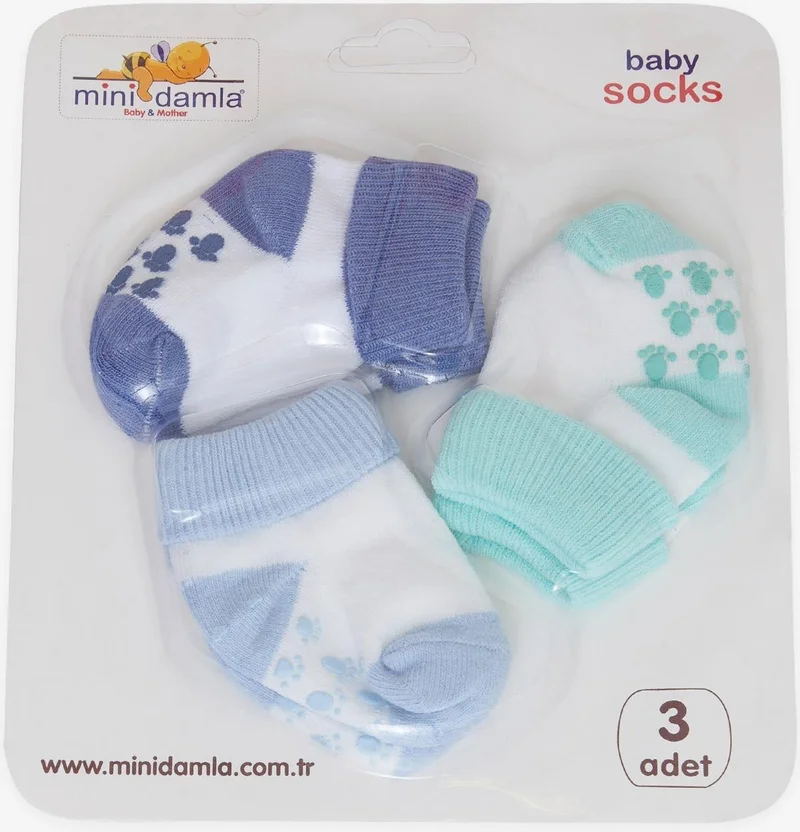 ميني دالما Mini Drop Baby Boy Newborn Socks 2 Colors 3 Pieces 0-3 Months, Mixed Colors