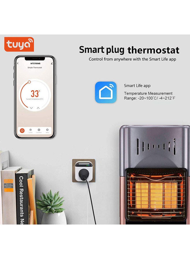 Programmable Smart Wifi Thermostat Plug Outlet Mini Temperature Controller 15A Plug-in Socket APP Control Voice Control Schedule Timer Electric Switch