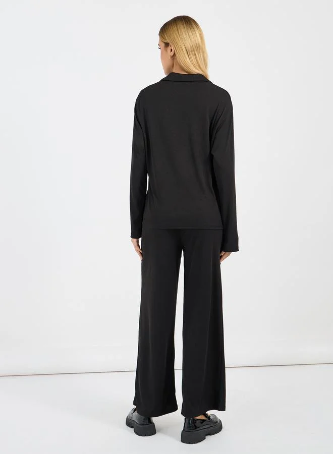Styli Ribbed Knit Relaxed Fit Shirt & Pants Co-Ords