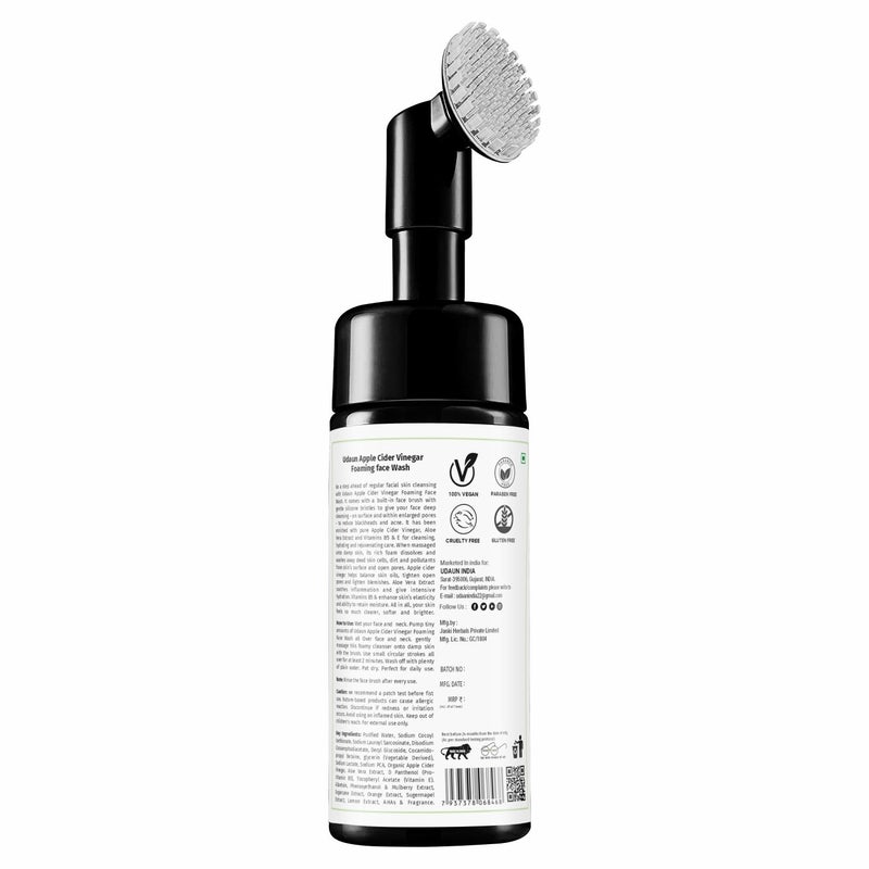 Elibliss Apple Cider Vinegar Foaming Face Wash with Built-in Brush for Deep Cleansing, Skin Brightening with Aloe Vera Extract, Vitamin B5 & E - 150ml - Image 2