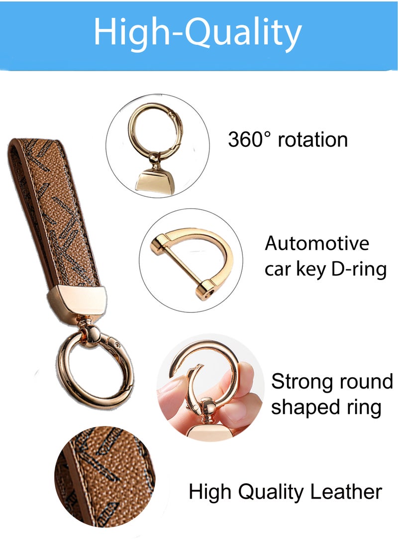 KeyAmor - Elegant metal and leather keychain car key holder for adults. Stylish keychain with golden rings, perfect for women, featuring 3 key rings for added functionality. Made with elegant and refined light brown leather, it offers 360-degree rotation for convenience and comes beautifully packaged in a fancy gift box, making it an excellent accessory or gift choice. - Image 1