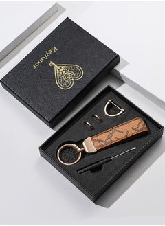 KeyAmor Elegant metal and leather keychain car key holder for adults. Stylish keychain with golden rings, perfect for women, featuring 3 key rings for added functionality. Made with elegant and refined light brown leather, it offers 360-degree rotation for convenience and comes beautifully packaged in a fancy gift box, making it an excellent accessory or gift choice.  - Image 2