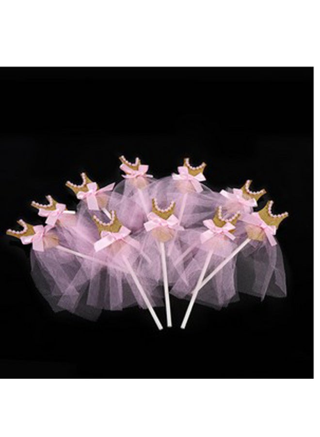 Cake Decoration Card-inserting Pearl Princess Yarn Dress Baby Pink Dress Wedding Birthday Party Baking Plug-in 1 Pack-Specifications:Pearl Silver Pink Skirt Pink Skirt (T-shirt) ]  - Image 3