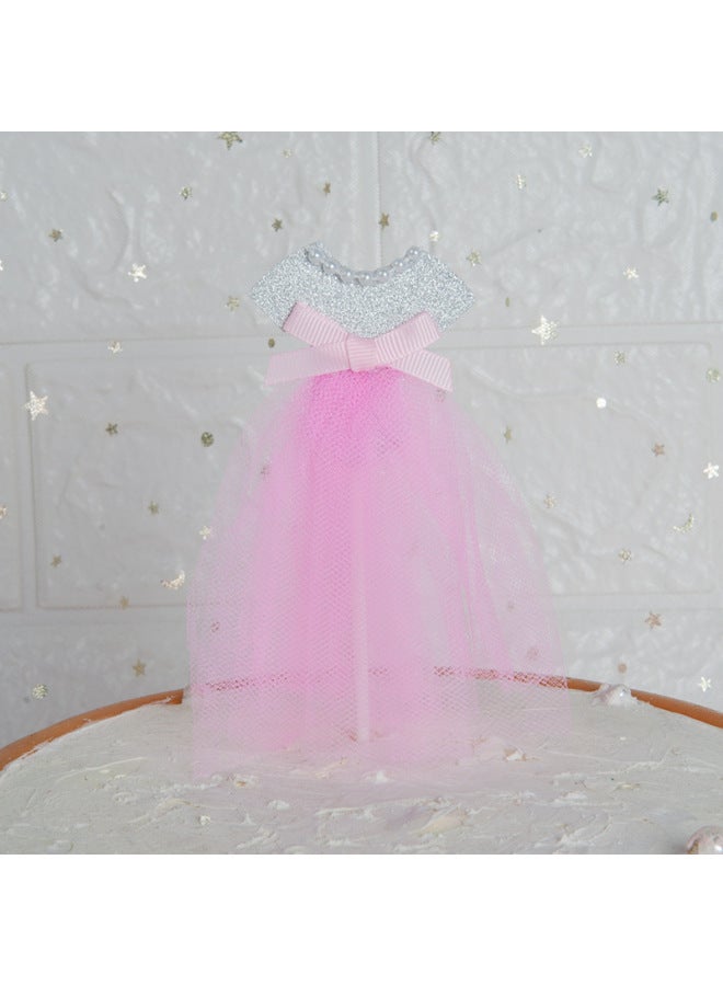 Cake Decoration Card-inserting Pearl Princess Yarn Dress Baby Pink Dress Wedding Birthday Party Baking Plug-in 1 Pack-Specifications:Pearl Silver Pink Skirt Pink Skirt (T-shirt) ]  - Image 1