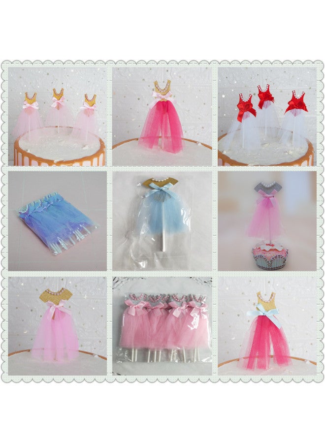 Cake Decoration Card-inserting Pearl Princess Yarn Dress Baby Pink Dress Wedding Birthday Party Baking Plug-in 1 Pack-Specifications:Pearl Silver Pink Skirt Pink Skirt (T-shirt) ]  - Image 2