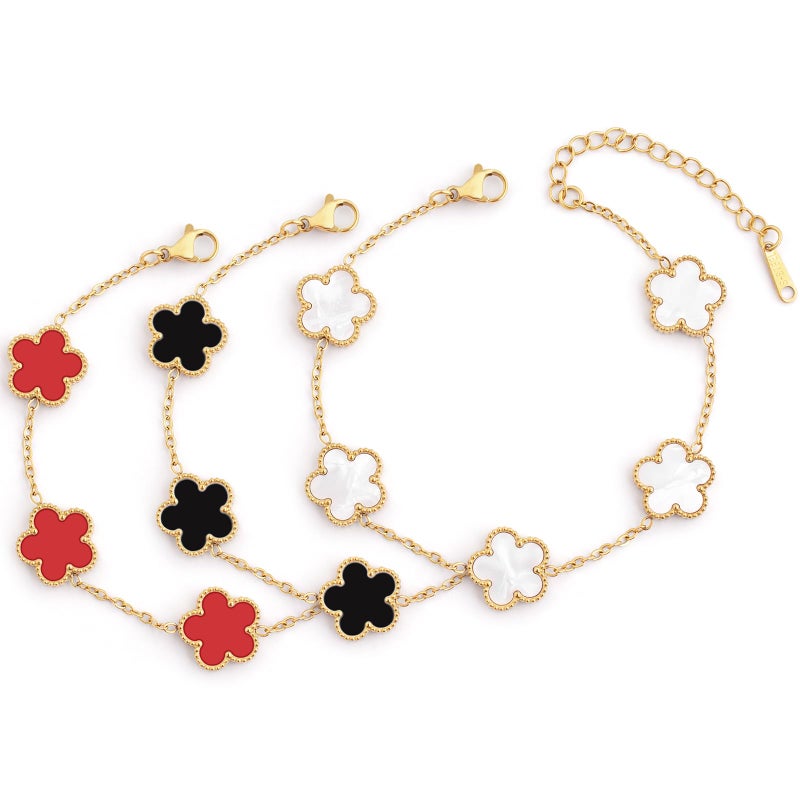 ZZLTAWS (Skin-Friendly&Fade-Resistant) 18K Gold Plated Bracelets Set for Women (Double Sided) Four Leaf Clover Cute Trendy Lucky Bracelet (Adjustable) Gold Jewelry for Women Birthdays Holidays Gifts 3pcs - Image 1