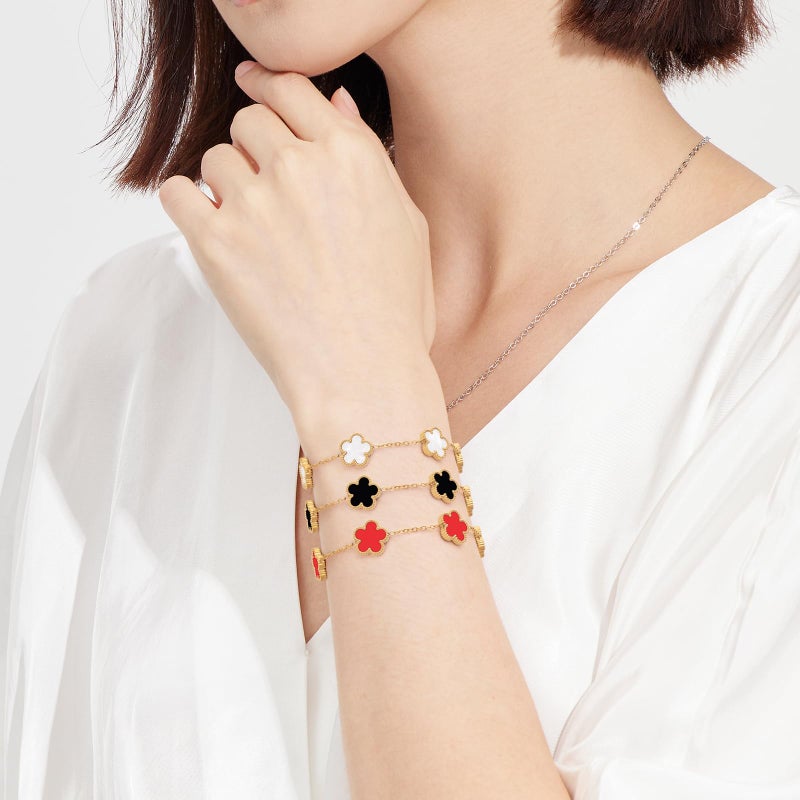 ZZLTAWS (Skin-Friendly&Fade-Resistant) 18K Gold Plated Bracelets Set for Women (Double Sided) Four Leaf Clover Cute Trendy Lucky Bracelet (Adjustable) Gold Jewelry for Women Birthdays Holidays Gifts 3pcs - Image 4