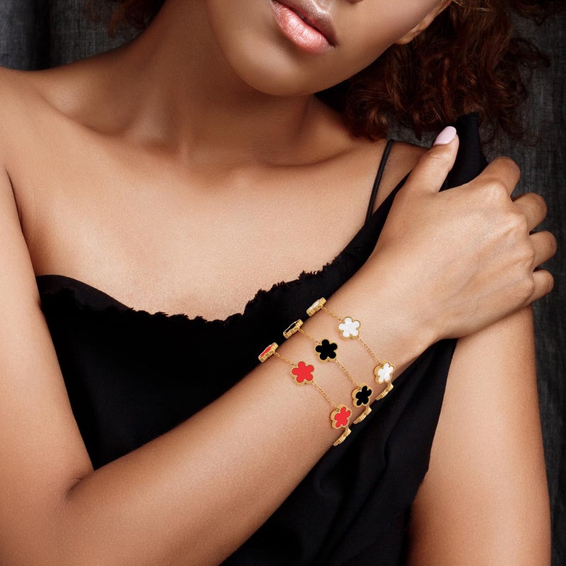 ZZLTAWS (Skin-Friendly&Fade-Resistant) 18K Gold Plated Bracelets Set for Women (Double Sided) Four Leaf Clover Cute Trendy Lucky Bracelet (Adjustable) Gold Jewelry for Women Birthdays Holidays Gifts 3pcs - Image 5
