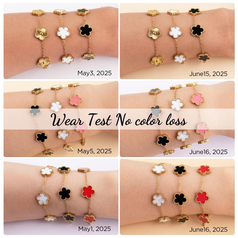 ZZLTAWS (Skin-Friendly&Fade-Resistant) 18K Gold Plated Bracelets Set for Women (Double Sided) Four Leaf Clover Cute Trendy Lucky Bracelet (Adjustable) Gold Jewelry for Women Birthdays Holidays Gifts 3pcs - Image 3