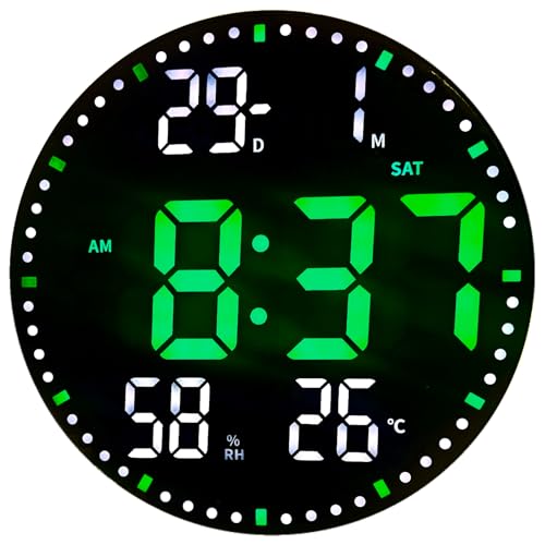 De'rons 10" Plastic Digital Wall Clock with Remote Control & Alarm for Home Décor Office 12/24 Hours Temperature Humidity Date Week Silent Electronic Digital Wall Clock (DC_2560_Green) - Image 1