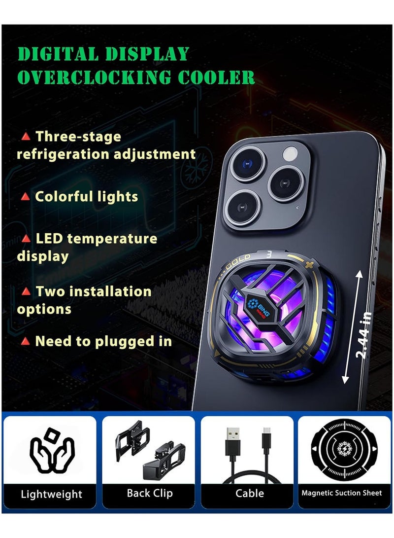 general RGB Mobile Phone Cooling Fan Portable Lightweight Mobile Phone Cooling Fan with Temperature Display for Mobile Games, Tiktok Live Streaming - Image 2