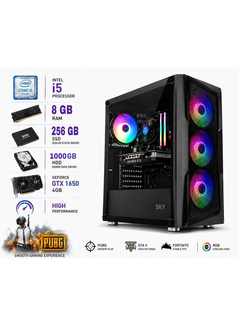 كمبيوتر جيمينج احترافي Intel Core i5 مع GTX 1650 رام 8GB و SSD 256 لأداء قوي وسلس في PUBG وGTA V والألعاب التنافسية