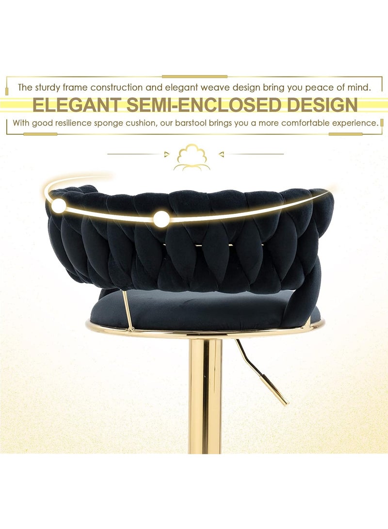 DubaiGallery Velvet Swivel Golden Bar Chair Adjustable 360" Rotating Gold Metal High Stool With Backrest For Cafes And Bars - Image 4